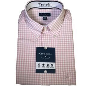 Club Room Men's Gingham Button-Down Shirt Rose Shadow Pink 16.5 32-33$60
